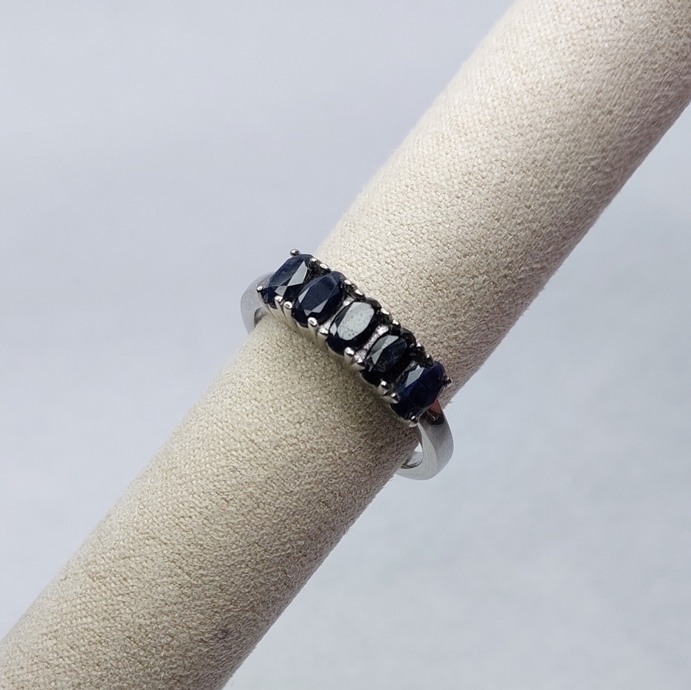 ◇1.50ctw Midnight Sapphire 5 Stone In Stainless Steel Ring